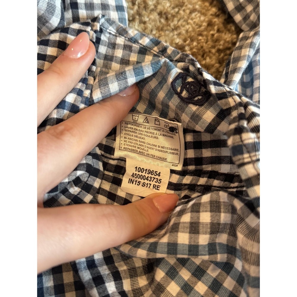 Blue Ariat Western Style Gingham Button-Up Shirt, Red Embroidered American Rose - Picture 6 of 9